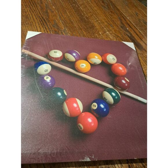 New Heart Shape Pool Balls & Cue Stick Wall Art Canvas Picture 15.5" Billiards - Picture 2 of 4